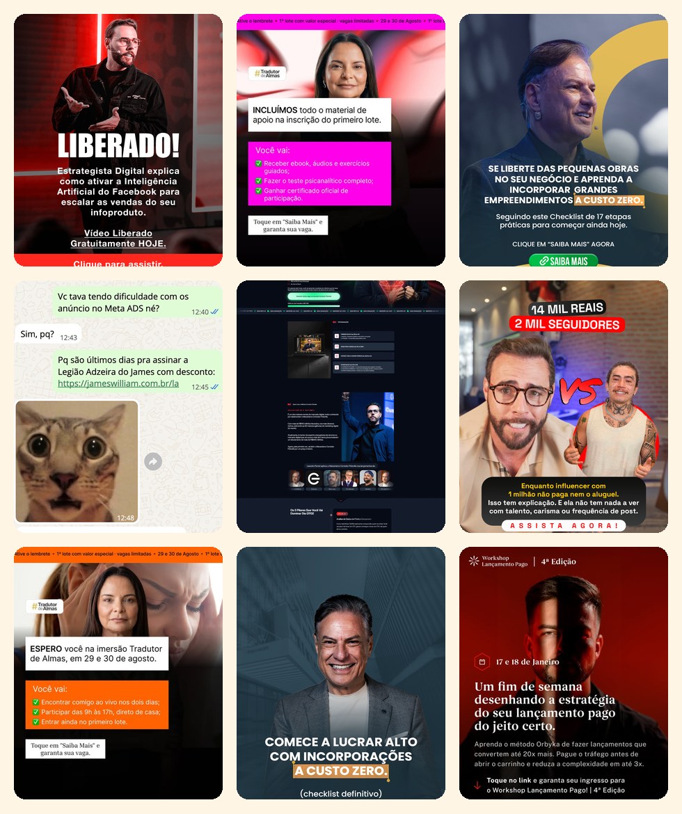 Páginas e criativos capturados do acervo